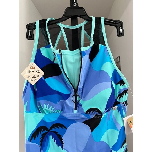 NWT Zeroxposur Womens UPF 30+ Tankini Top XS Eclipse Tropical Print 4-Way Stretc - Picture 2 of 7